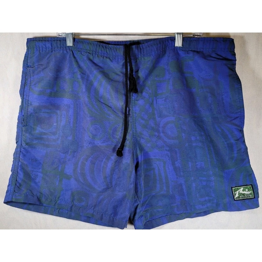 Rusty Surf Swim Trunks Mens XL Blue Floral‎ Drawstring Pockets Lined Made In USA